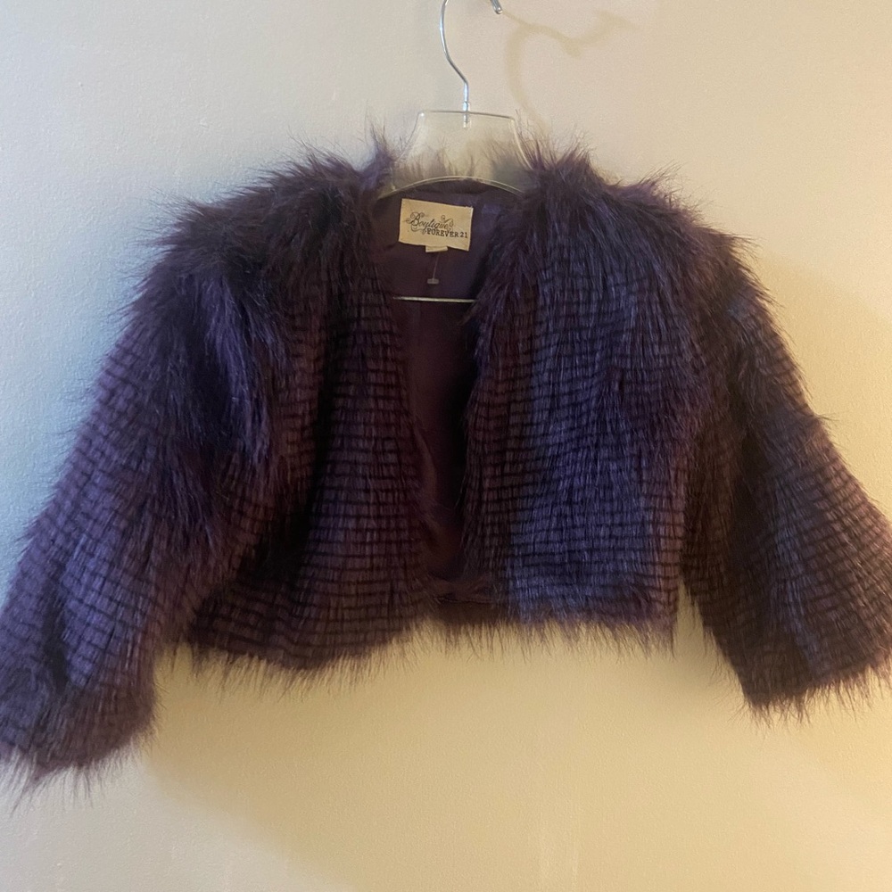 Dark purple fur dress coat. This is a short sleeve vintage piece!